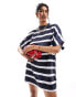 Фото #1 товара ASOS DESIGN satin oversized mini tshirt dress in navy stripe