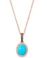 Robins Egg Blue Turquoise (2 ct. t.w.) & Diamond (1/4 ct. t.w.) Halo Adjustable 20" Pendant Necklace in 14k Rose Gold