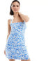 Mango porcelain floral printed mini dress in white and blue Белый, S - EU 36 - фото #3