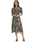 Фото #3 товара Women's Printed Puff-Sleeve Button-Front Dress