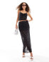 Фото #1 товара Monki co-ord double layer mesh flock velvet maxi skirt in black