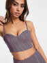 Фото #1 товара Miss Selfridge dogtooth diamante heart bust cup crop top co-ord in pink and blue