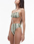 Фото #8 товара Topshop high waist high leg bikini bottoms in green tie dye print