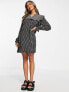JDY smock mini dress with frill detail in black grid check