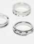 ASOS DESIGN 3 pack ring with molten design in silver tone