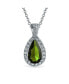 Classic Bridal Jewelry Pear Shape Solitaire Teardrop Halo AAA 15CT CZ Simulated Green Peridot Pendant Necklace Prom Bridesmaid Wedding Rhodium Plated
