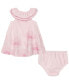 ფოტო #2 პროდუქტის Baby Girls Crinkle Jacquard Border Print Dress and Diaper Cover Set