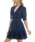 Фото #3 товара Juniors' Embroidered Belted Puff-Sleeve Dress