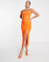 Vesper Tall strappy open back midi dress with thigh split in orange