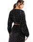 Фото #8 товара ASOS DESIGN sequin long sleeve batwing blouse co-ord in black