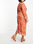 Pretty Lavish Curve long sleeve tie midaxi dress in orange zebra