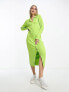 Monki rib knit polo maxi dress in green