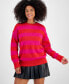 Фото #1 товара Petite Fuzzy Striped Crewneck Drop-Shoulder Sweater, Created for Macy's