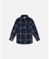 Toddler Boys Button Down Flannel Shirt With Pocket Plaid Navy And Gray - Toddler|Child