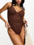 Фото #1 товара Peek & Beau Fuller Bust Exclusive underwire crinkle swimsuit in brown