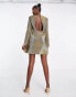 Missguided padded shoulder plisse mini dress in gold