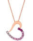 ფოტო #1 პროდუქტის Strawberry Layer Cake Multi-Gemstone Ombré Heart 18" Pendant Necklace in 14k Rose Gold