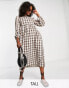 Urban Threads Tall midi smock dress in brown check