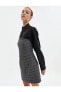 Mini Straplez Elbise Yakası Suni Deri Detaylı