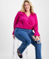 ფოტო #4 პროდუქტის Plus Size Surplice-Neck Blouse, Created for Macy's