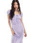 Фото #3 товара ASOS DESIGN cap sleeve elasticated bodice midi dress in lilac satin jacquard