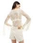 Фото #4 товара Miss Selfridge western lace flared sleeve button through blouse in cream