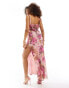 ASOS DESIGN cowl neck chiffon bias maxi dress with lace insert in rose floral print