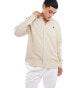 Abercrombie & Fitch chic moose logo banded collar linen shirt in beige