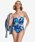 Фото #5 товара Women's Shirred Tummy-Control Split-Cup Bandeau One-Piece Swimsuit