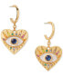 Gold-Tone Multicolor Cubic Zirconia Evil Eye Heart Charm Huggie Hoop Earrings