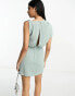 Фото #4 товара ASOS DESIGN drape neck sleeveless wrap front mini dress in light sage