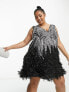 Фото #1 товара ASOS EDITION Curve crystal and bead mini dress with faux feather hem in black