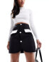 Фото #8 товара In The Style exclusive tailored contrast pocket button through mini skirt co-ord in black