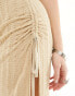 Фото #3 товара Lioness textured off shoulder thigh split midaxi dress in beige