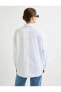 4sak60271pw 001 Kırık Beyaz Kadın Dokuma Uzun Kollu Gömlek