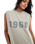 ASOS DESIGN 1960 washed shoulder pad mini sweat dress in washed khaki Gewaschenes Khaki, 32 - фото #2