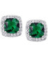 Birthstone Cushion Halo Solitaire Stud Earrings in Silver Plate