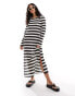 Pieces Festival sheer crochet wave stripe maxi dress in black and cream