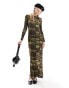 Фото #2 товара COLLUSION long sleeve exposed seam printed maxi dress in green