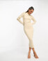 Pretty Lavish high neck ribbed knit midaxi dress in beige