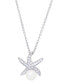 ფოტო #1 პროდუქტის Genuine Freshwater Pearl Cubic Zirconia Starfish Pendant 18" Necklace in Silver Plate