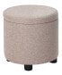 15.75" Faux Linen Round Storage Ottoman with Tray Lid