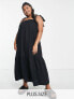 New Look Curve tie strap tiered smock midi dress in black