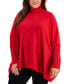 Фото #1 товара Plus Size Solid Turtleneck Poncho Sweater, Created for Macy's