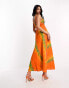 Фото #4 товара ASOS DESIGN bust cup detail midi slip dress in orange tie dye with metallic spot