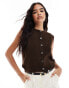 Vero Moda button through sleeveless vest in dark brown melange