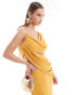 ASOS DESIGN asymmetric draped maxi dress with cut out side in gold