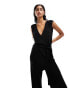 Фото #3 товара & Other Stories v front sleeveless wide leg jumpsuit with open back and tie waist in black