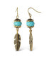 ფოტო #1 პროდუქტის Womens Turquoise Bead Feather Drop Earrings - Oxidized Gold-Tone or Silver-Tone Turquoise Earrings
