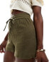 Brave Soul pull on cheesecloth textured shorts in khaki